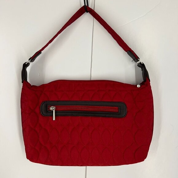 LUG Canter Collection Red Quilted Brown Accent Shoulder Bag Purse - Picture 2 of 11